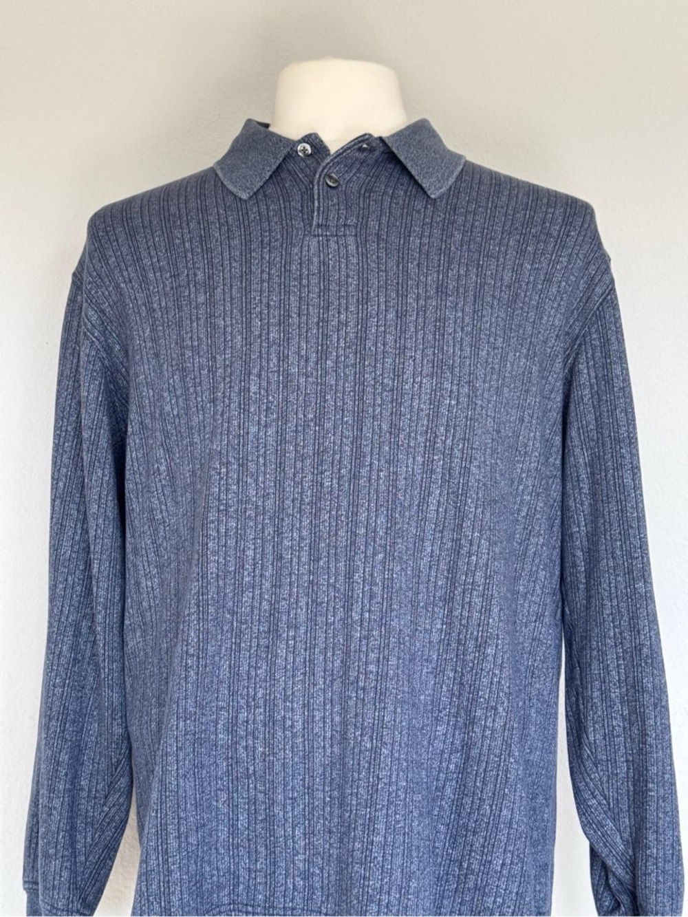 Van Heusen Men's Ribbed Knit Polo Sweater Blue Long Sleeve Size XL Grandpacore